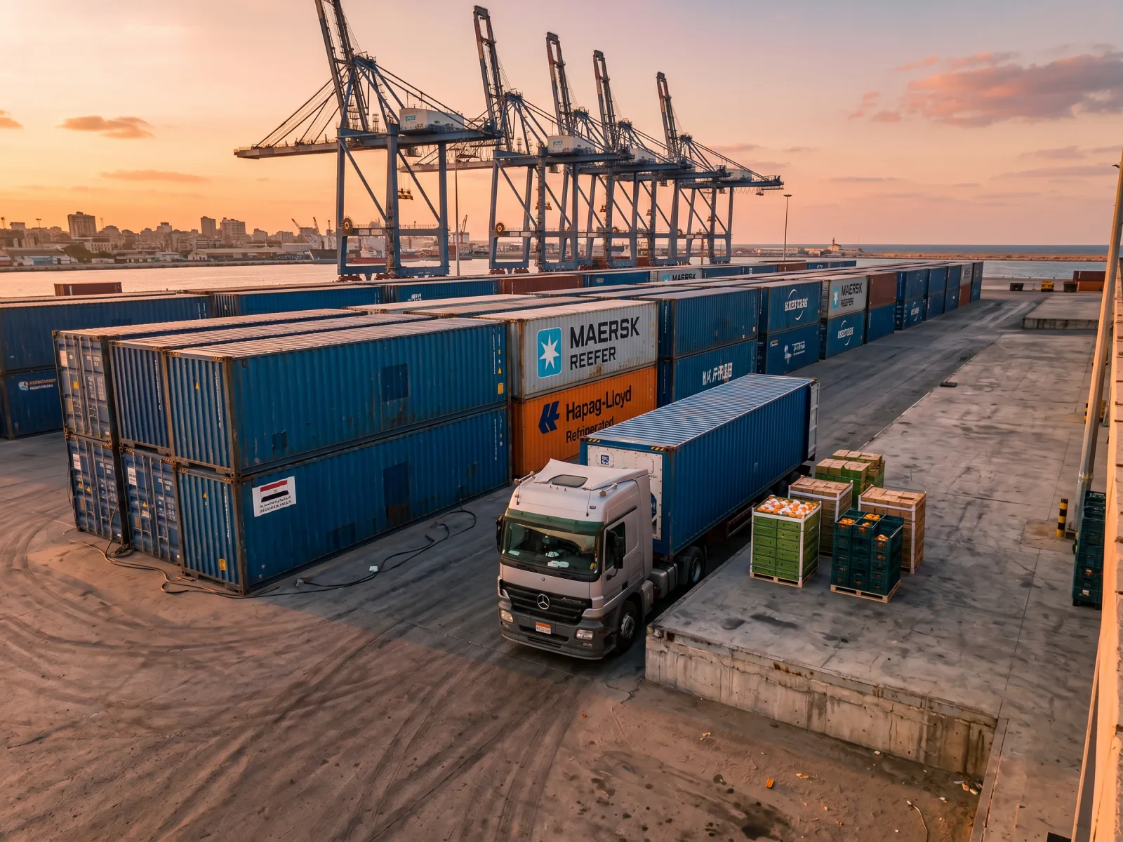 Egyptian port reefer yard — 40ft refrigerated containers staged for export