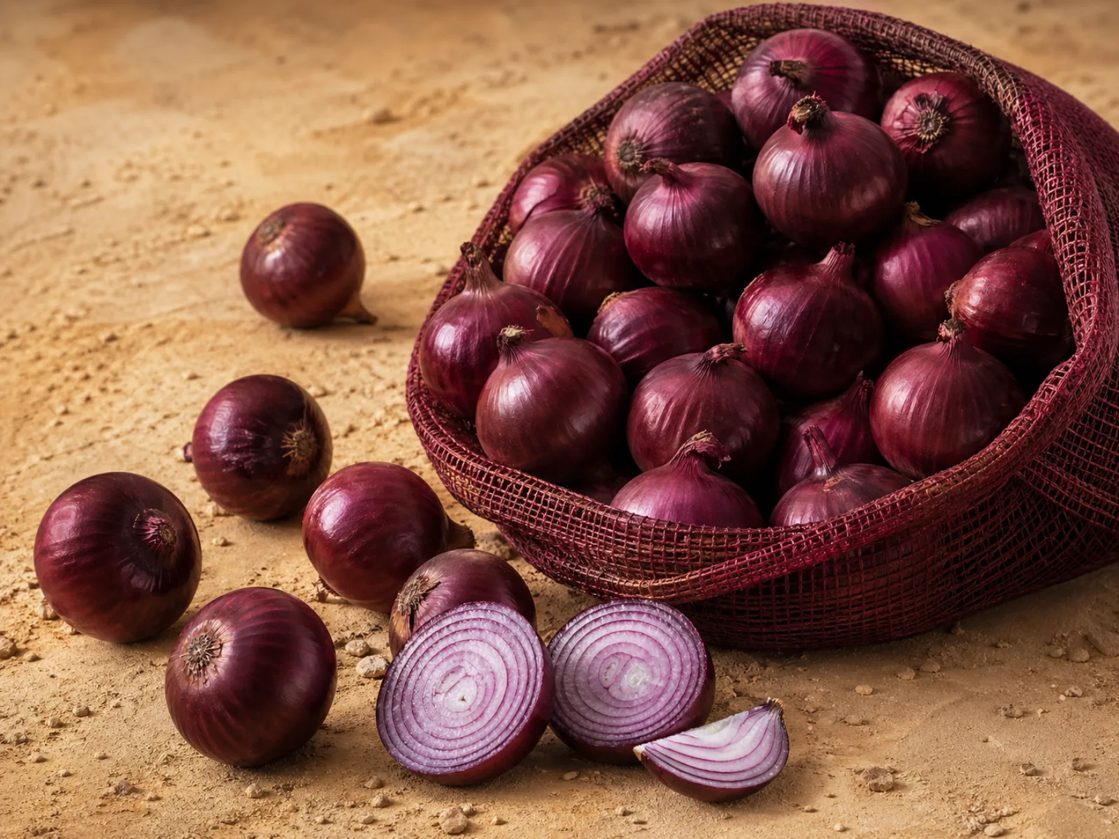Egyptian red onions export mesh bags 10 kg — Europe and Central Asia wholesale, GlobalG.A.P. certified farms